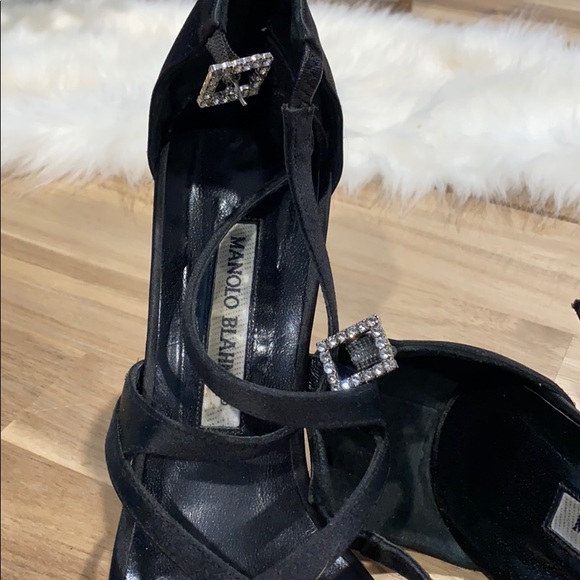 Manolo Blahnik Black Satin Strappy Heels - Picture 7 of 7